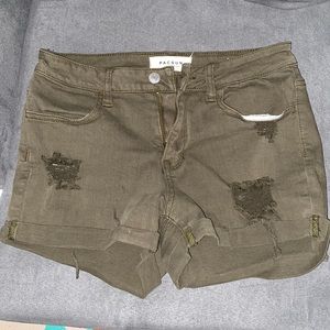 PacSun olive green ripped shorts